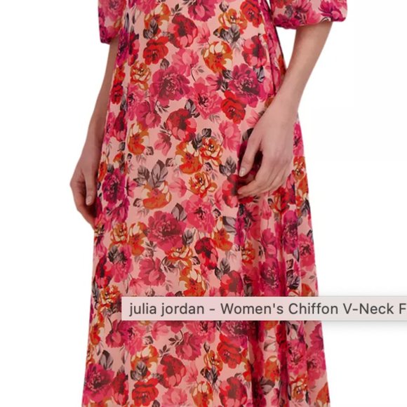julia jordan Women's Chiffon V-Neck Fit & Flare Dress - Picture 3 of 8